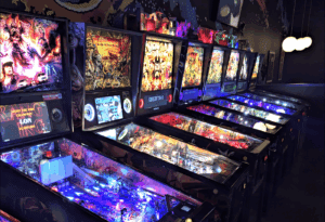 Pinball machine lineup at LITT Pinball Bar in Minneapolis.