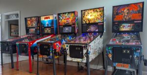 5 modern Stern pinball machines in my home collection.