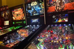 Pinball machines at Golden Ticket Cinemas in Bloomington, IL
